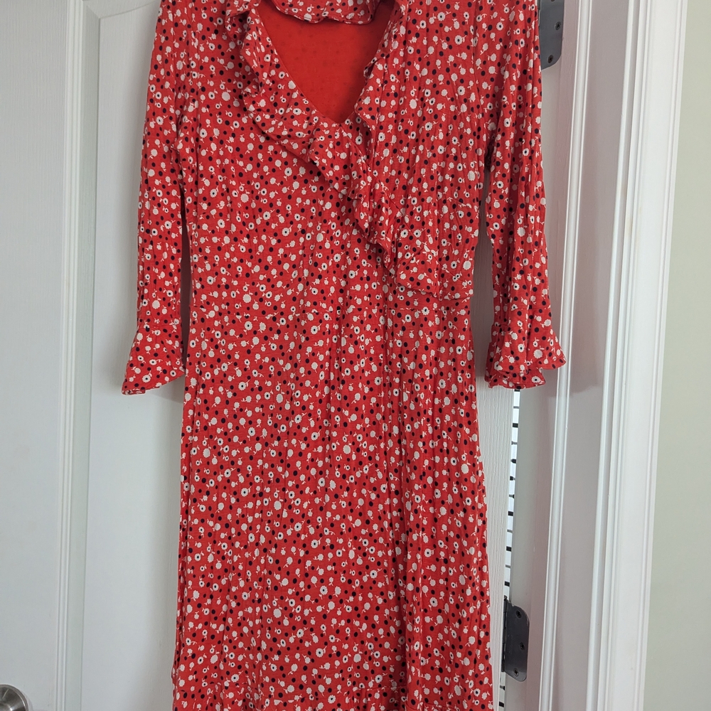 Boden Red and White Floral Long Sleeve Dress